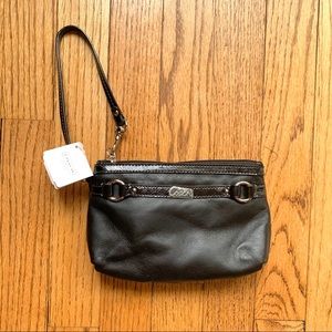 NWT black leather Coach wristlet